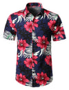 Men's Floral Hawaiian Red Hibiscus Flower Print Beach Holiday Resort Tropical Button Up Short Sleeve Shirt