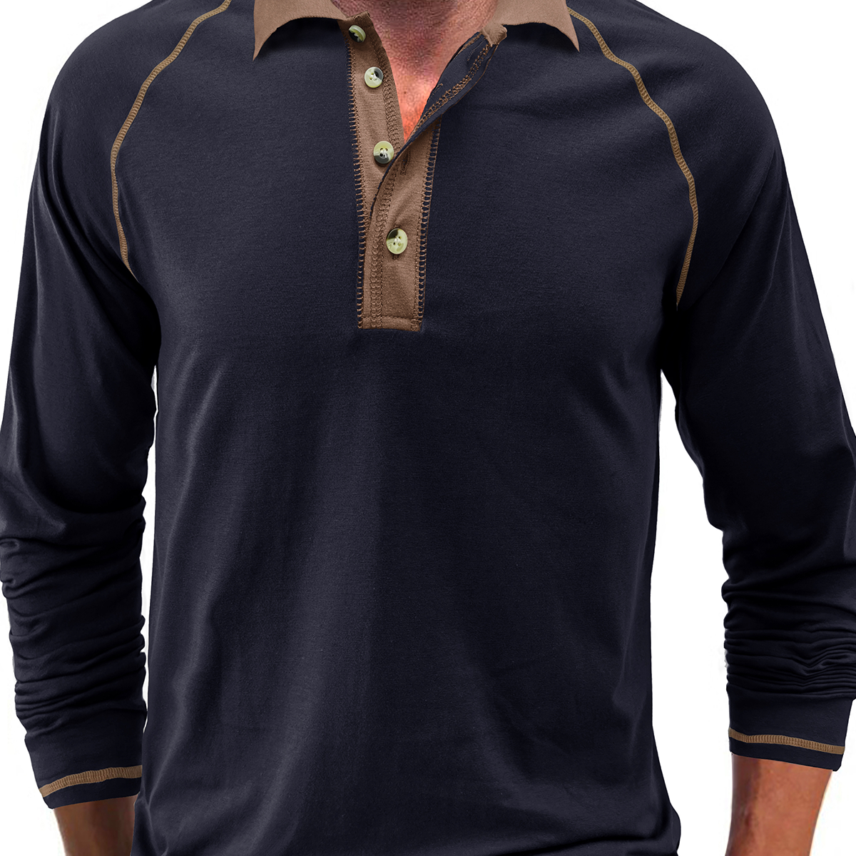 Men's Solid Color Casual Lapel Cotton Long Sleeve Polo Shirt