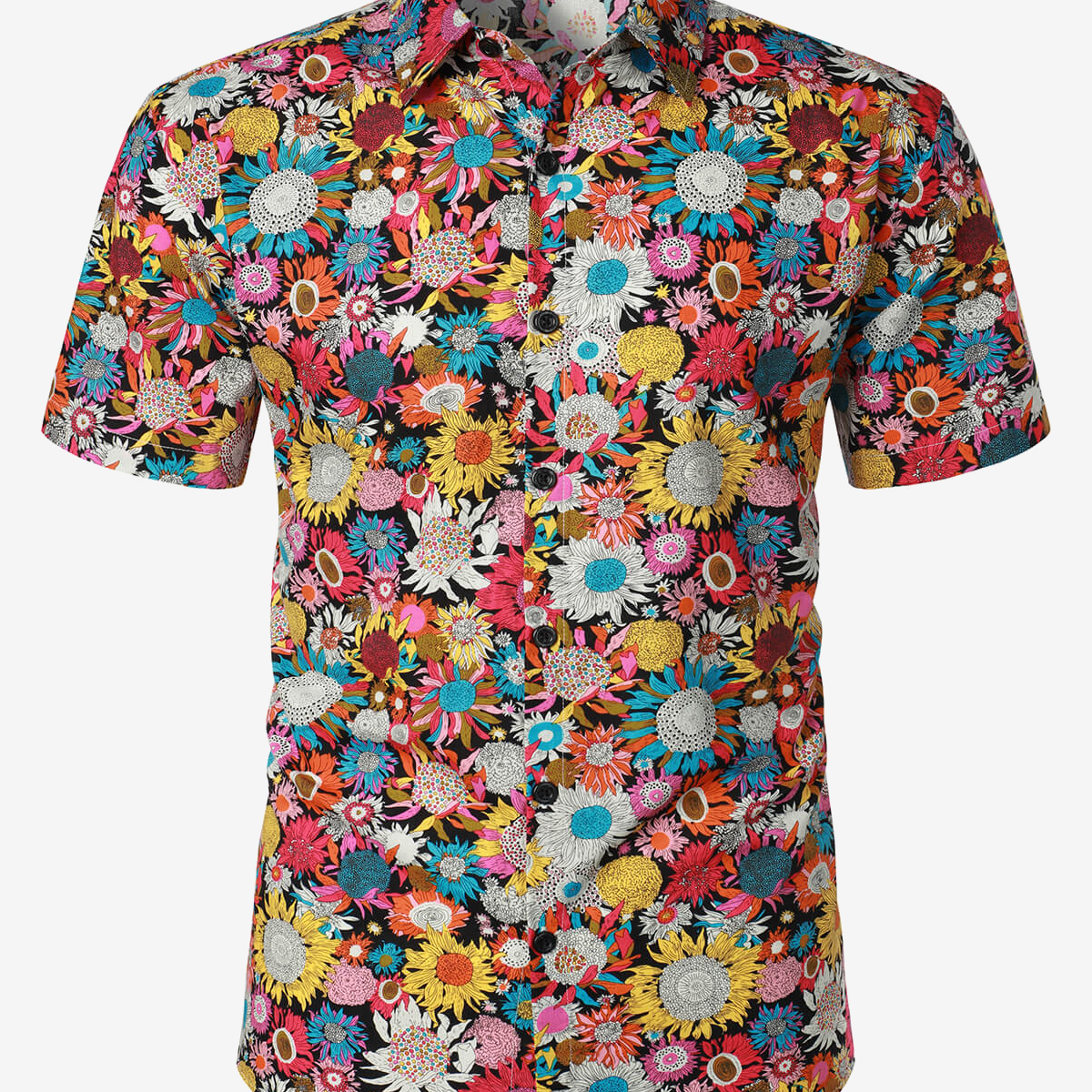 Camisa hawaiana de manga corta con flores transpirables y botones de algodón floral de verano para hombre