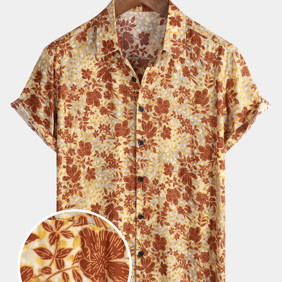 Men's Casual Summer Floral Vintage Short Sleeve Button Up Shirt