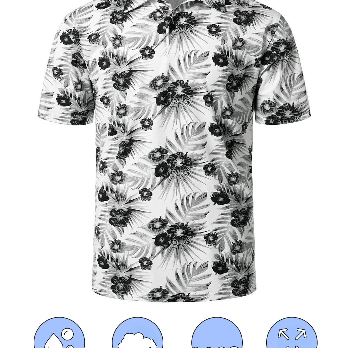 Men's Tropical Floral Print Cotton Vacation Sports Golf Short Sleeve Polo Shirt
