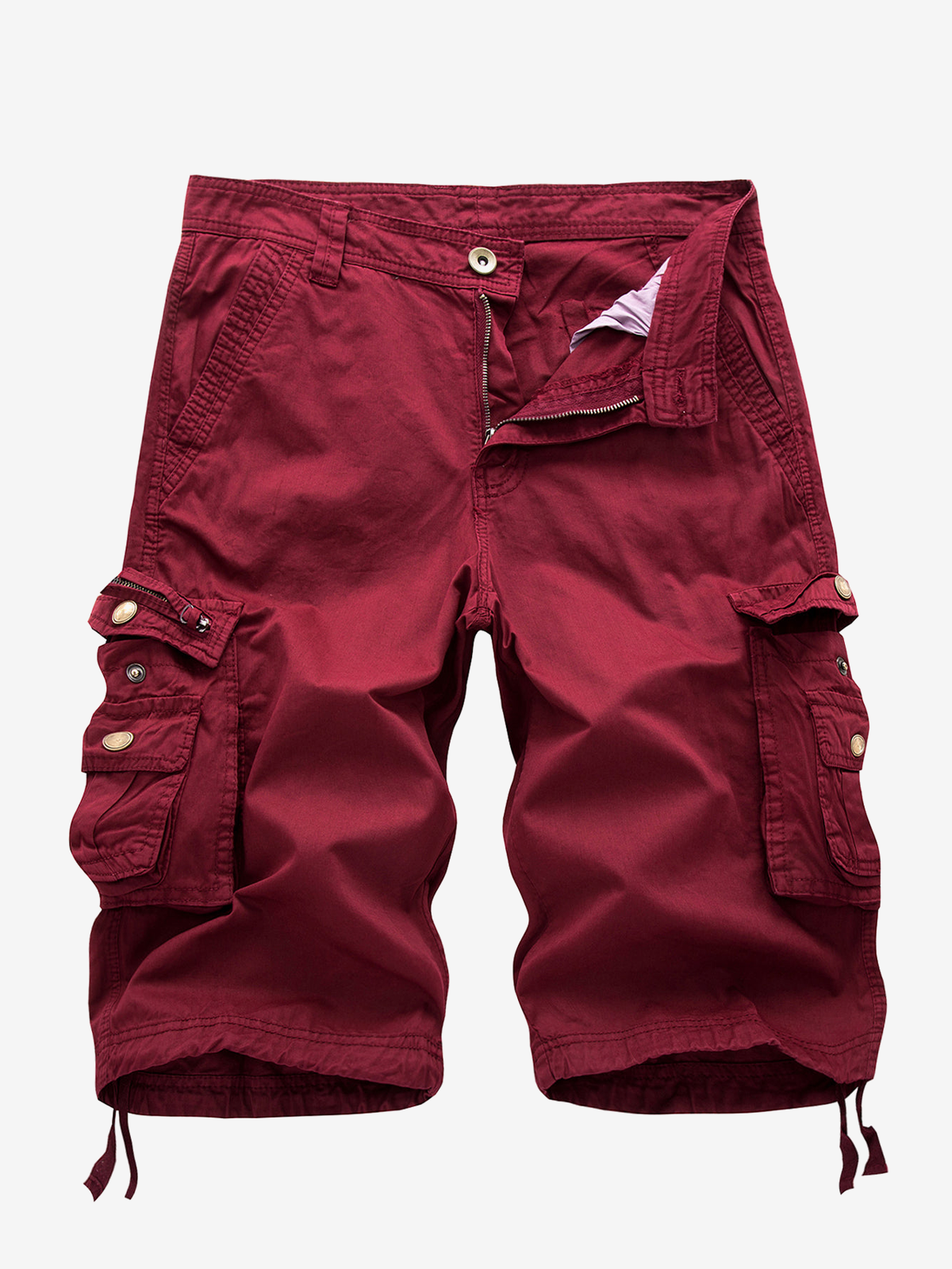 Men's Plus Size Solid Color Casual Outdoor Multi-Pocket Cotton Shorts