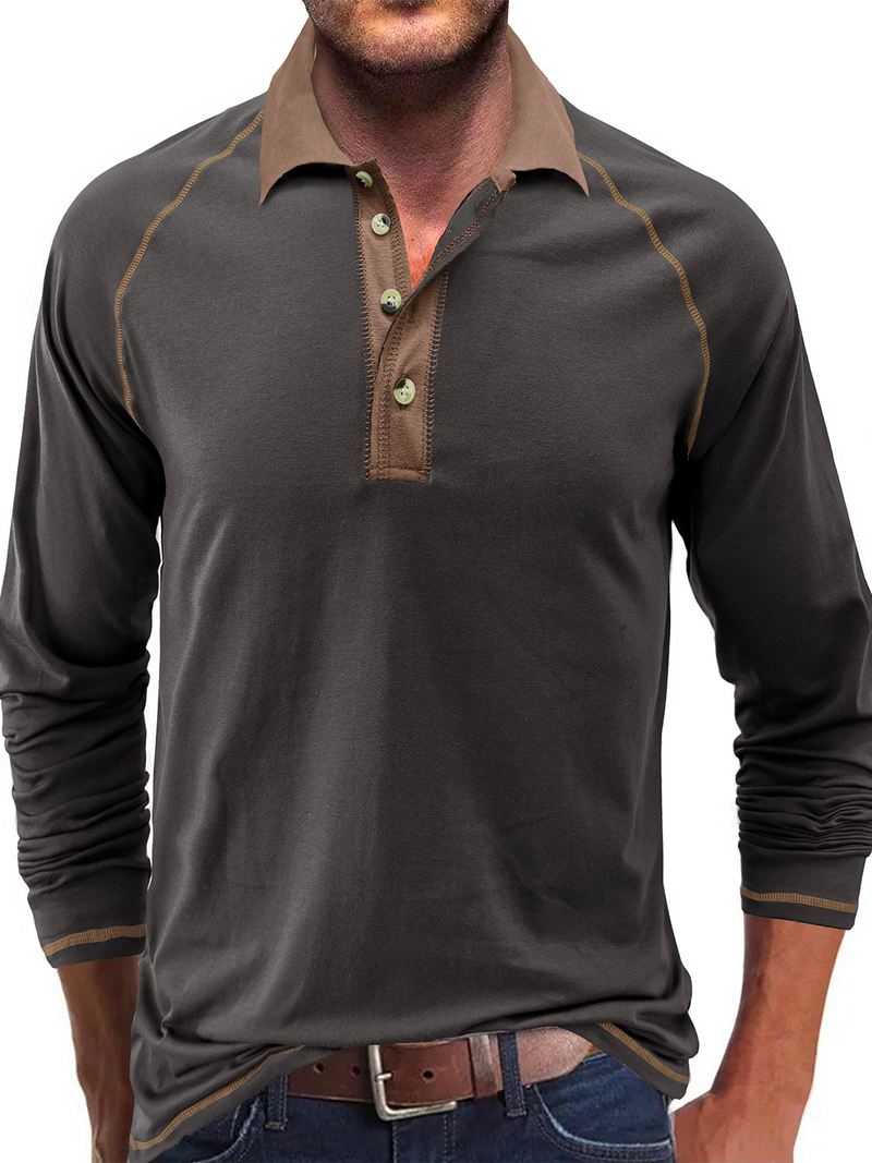 Men's Golf Solid Color Casual Long Sleeve Lapel Polo Shirt