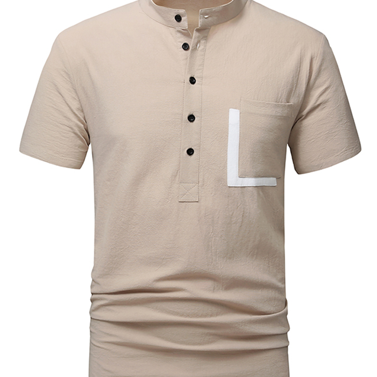 Camisa con botones de manga corta de verano de playa con bolsillo informal de algodón para hombre