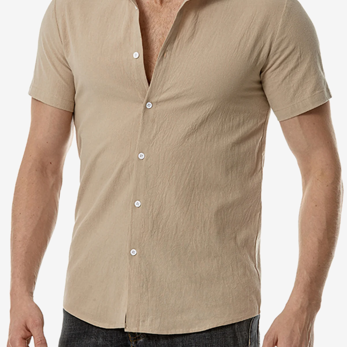Camisa casual de manga corta de algodón de color sólido para playa de verano informal para hombre
