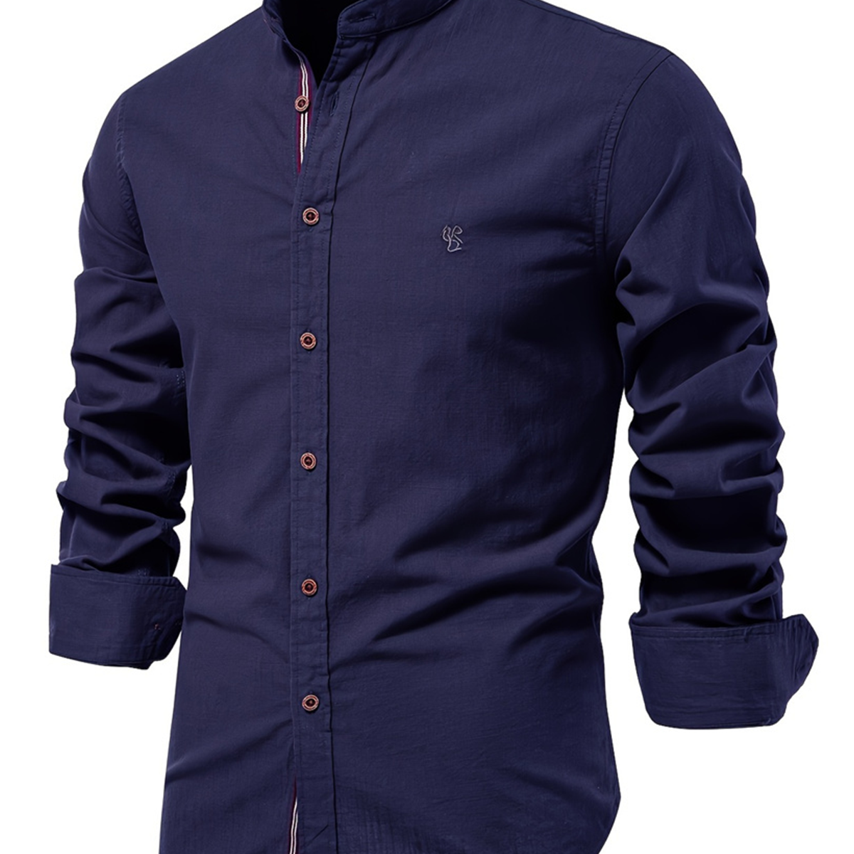 Camisa de manga larga con botones 100% algodón de color liso para hombre