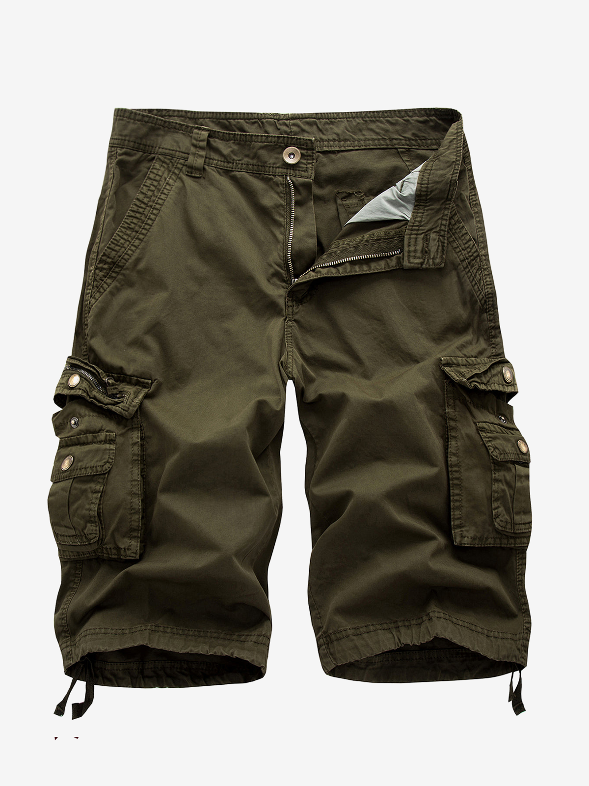 Men's Plus Size Solid Color Casual Outdoor Multi-Pocket Cotton Shorts