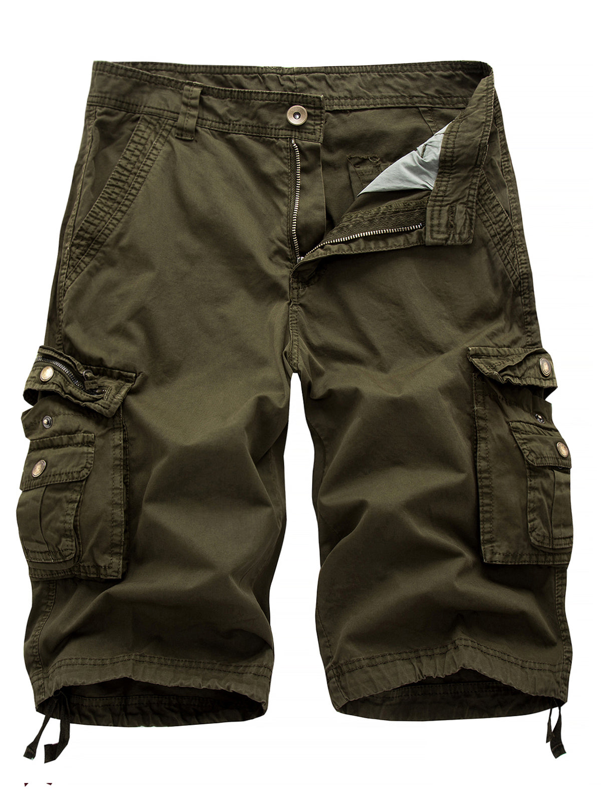 Men's Plus Size Solid Color Casual Outdoor Multi-Pocket Cotton Shorts