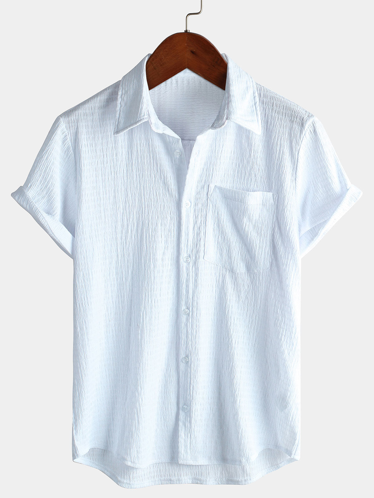 Men's Summer Solid Color Pocket Casual Short Sleeve Shirt