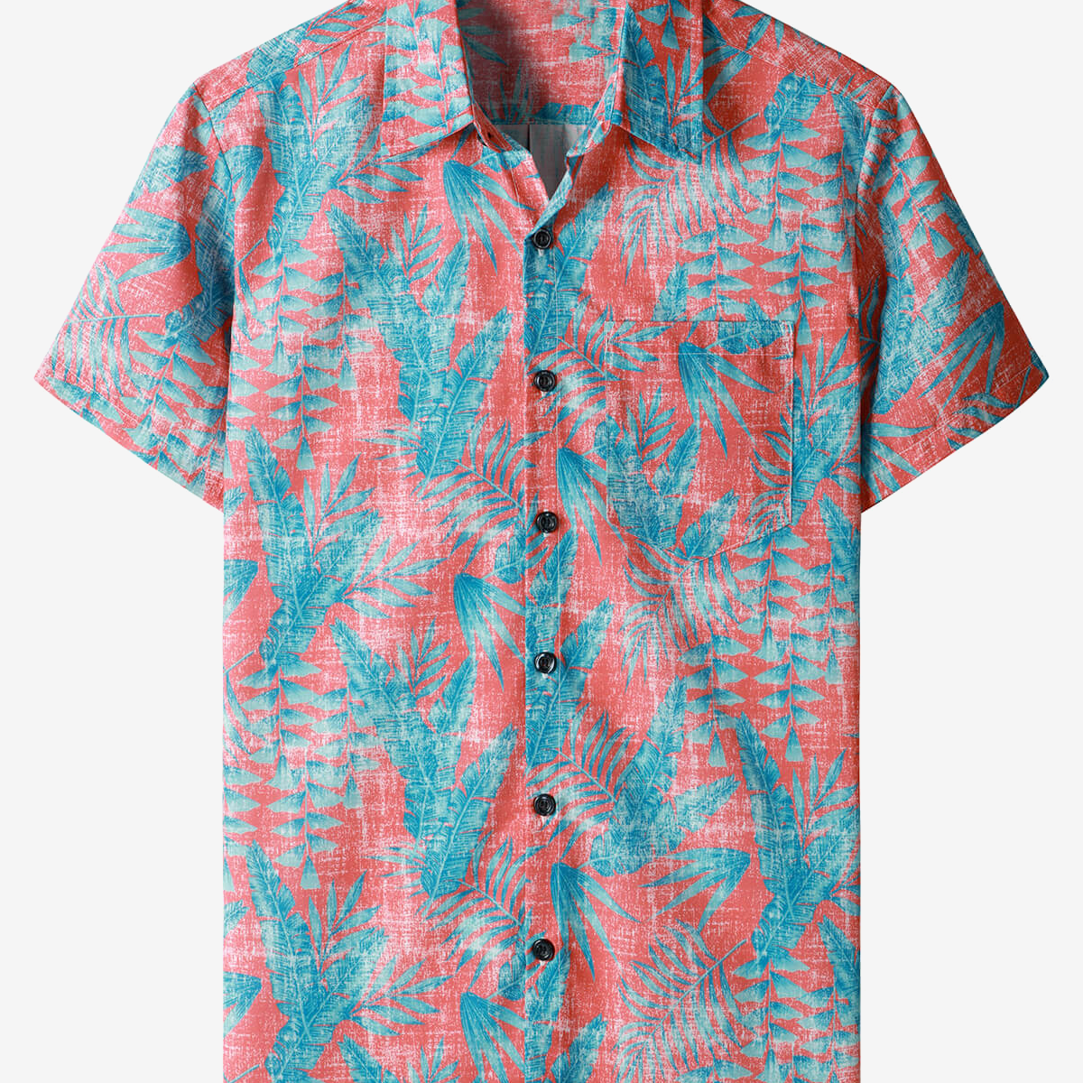 Camisa hawaiana de manga corta de verano con bolsillo y estampado tropical rojo para hombre