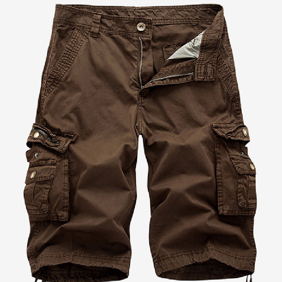 Men's Plus Size Solid Color Casual Outdoor Multi-Pocket Cotton Shorts