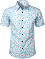 Men's Blue Daisy Floral Summer Button Up Hawaiian Short Sleeve Shirt