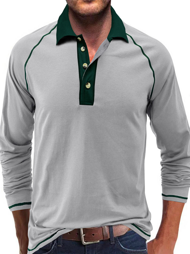 Men's Golf Solid Color Casual Long Sleeve Lapel Polo Shirt