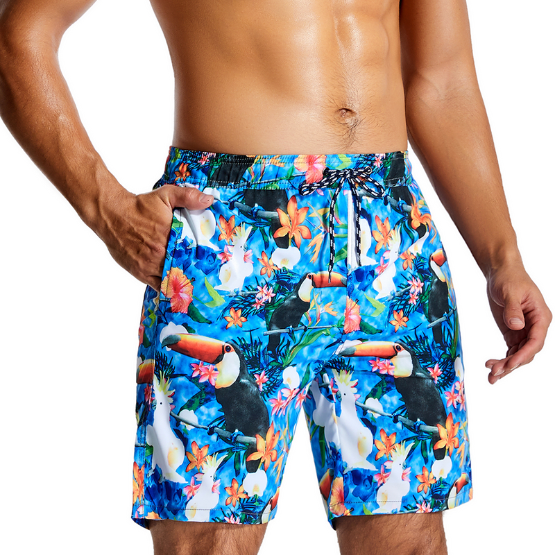 Men's Parrot Print Summer Hawaiian Quick Dry Beach Shorts Swimming Trunks