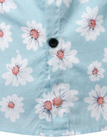 Men's Daisy Blue Floral Print Tropical Hawaiian Cotton Button Up Short Sleeve Shirt