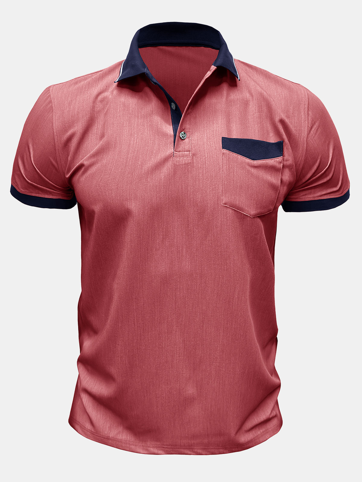 Men's Two-Tone Short Sleeve Polo Shirt with Pocket