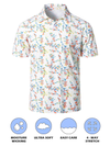 Men's Summer Floral Print White Cotton Vacation Golf Short Sleeve Sports Polo Shirt