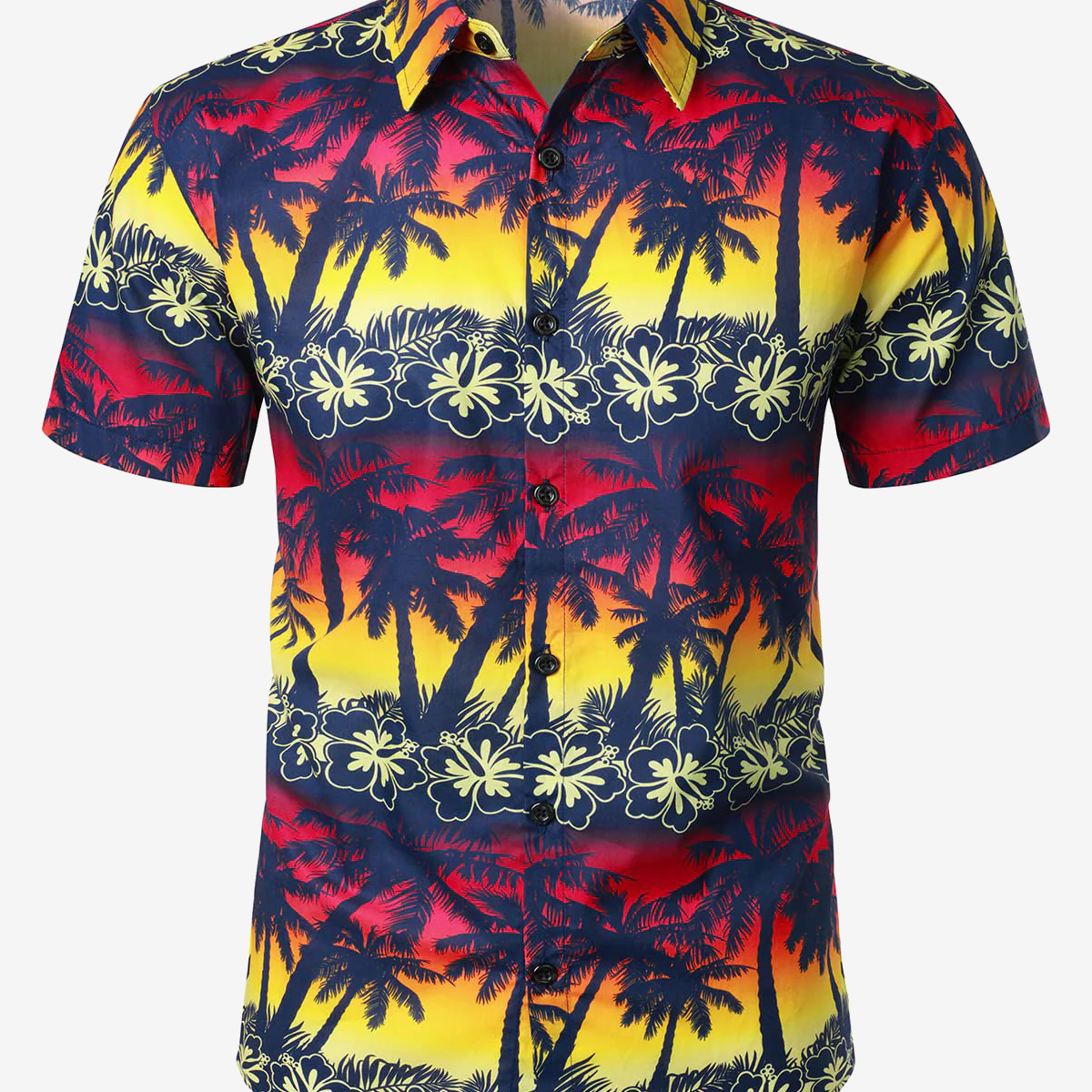 Camisa de manga corta 100% algodón con botones florales de palmera tropical hawaiana naranja para hombre
