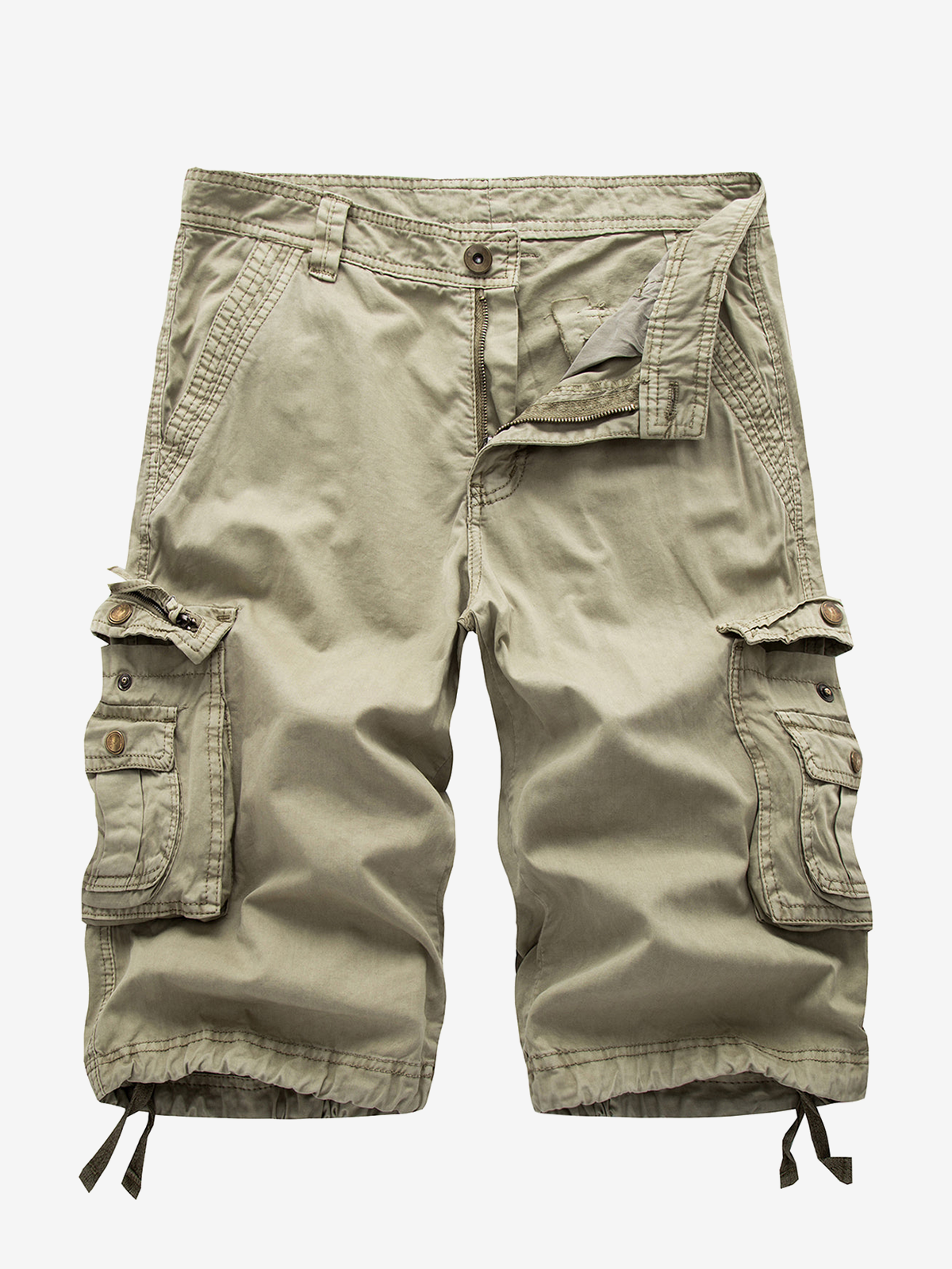 Men's Plus Size Solid Color Casual Outdoor Multi-Pocket Cotton Shorts