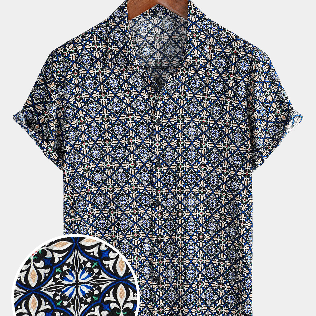 Men's Navy Blue Casual Button Up Short Sleeve Shirt