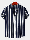 Men's Casual Vertical Striped Button Up Summer Holiday Beach Short Sleeve Shirt