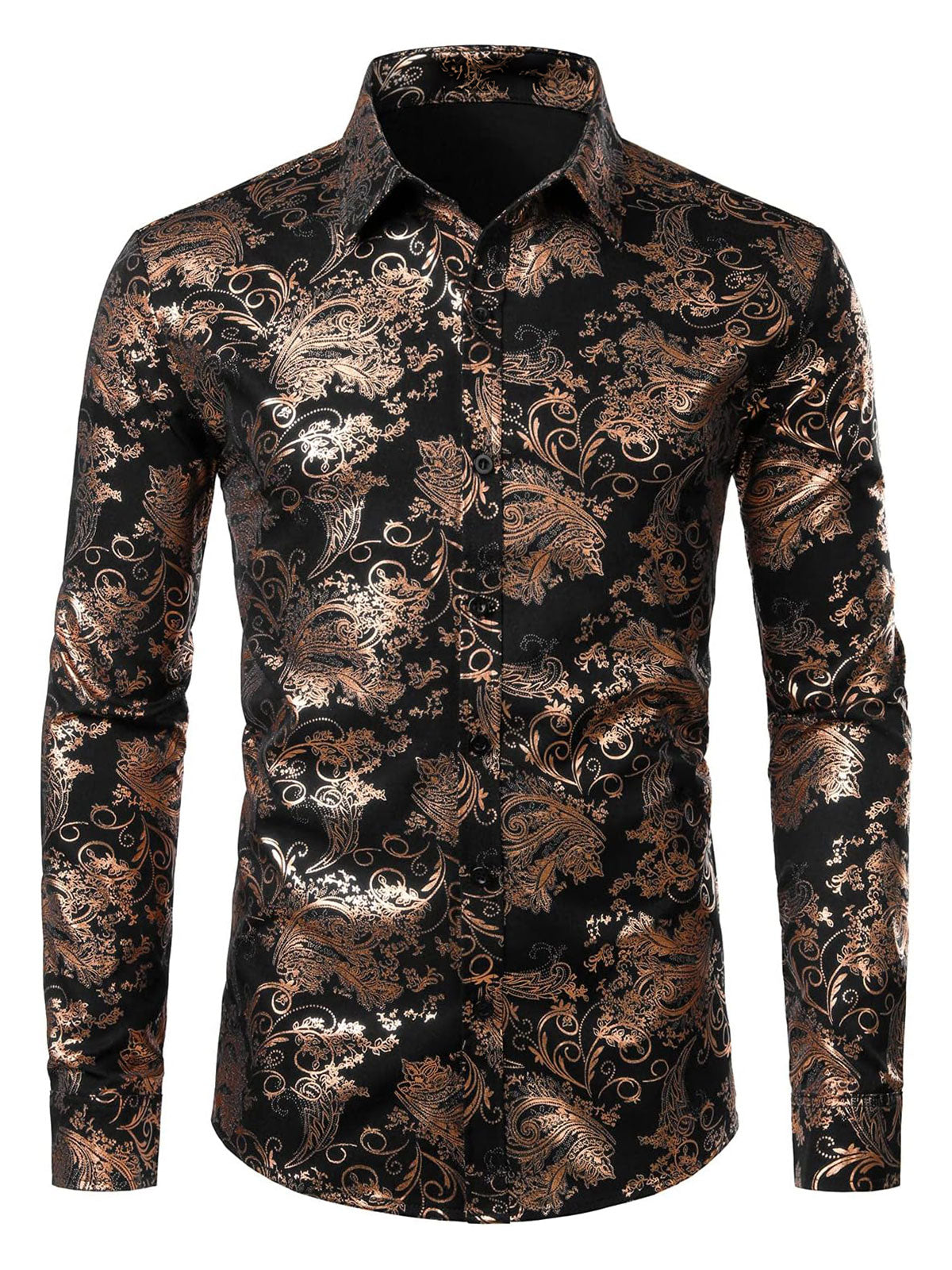 Men's Luxury Paisley Shiny Floral Print Button Down Shirts
