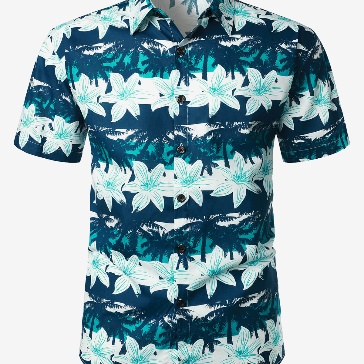 Camisa hawaiana de manga corta de algodón fresco con flores de verano, playa, vacaciones, floral, casual, con botones