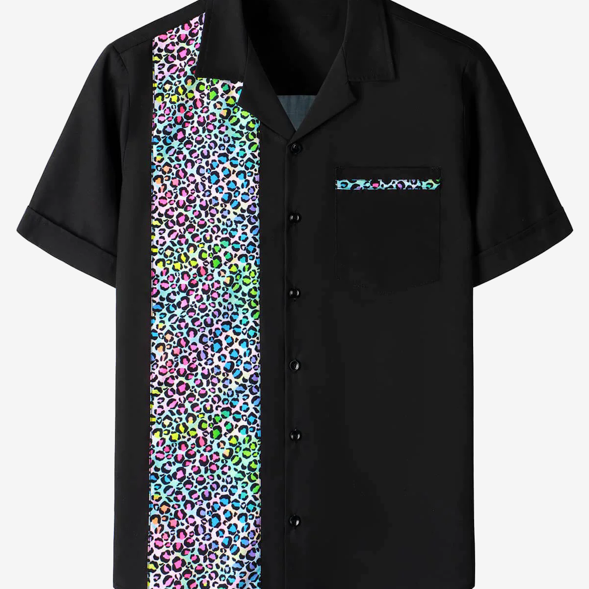 Men's 50's Leopard Print Button Up Cotton Bowling Summer Short Sleeve Shirt