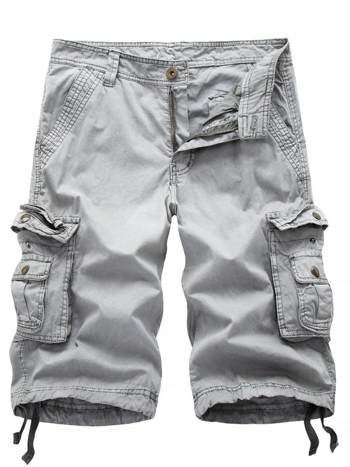 Bundle Of 2 | Men's Plus Size Solid Color Casual Outdoor Multi-Pocket Cotton Shorts