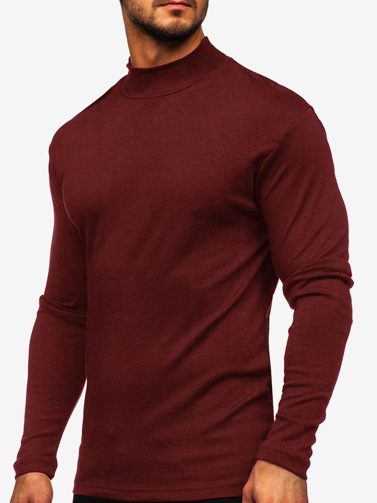 Men's Casual High-Neck Solid Color Long Sleeve T-shirt
