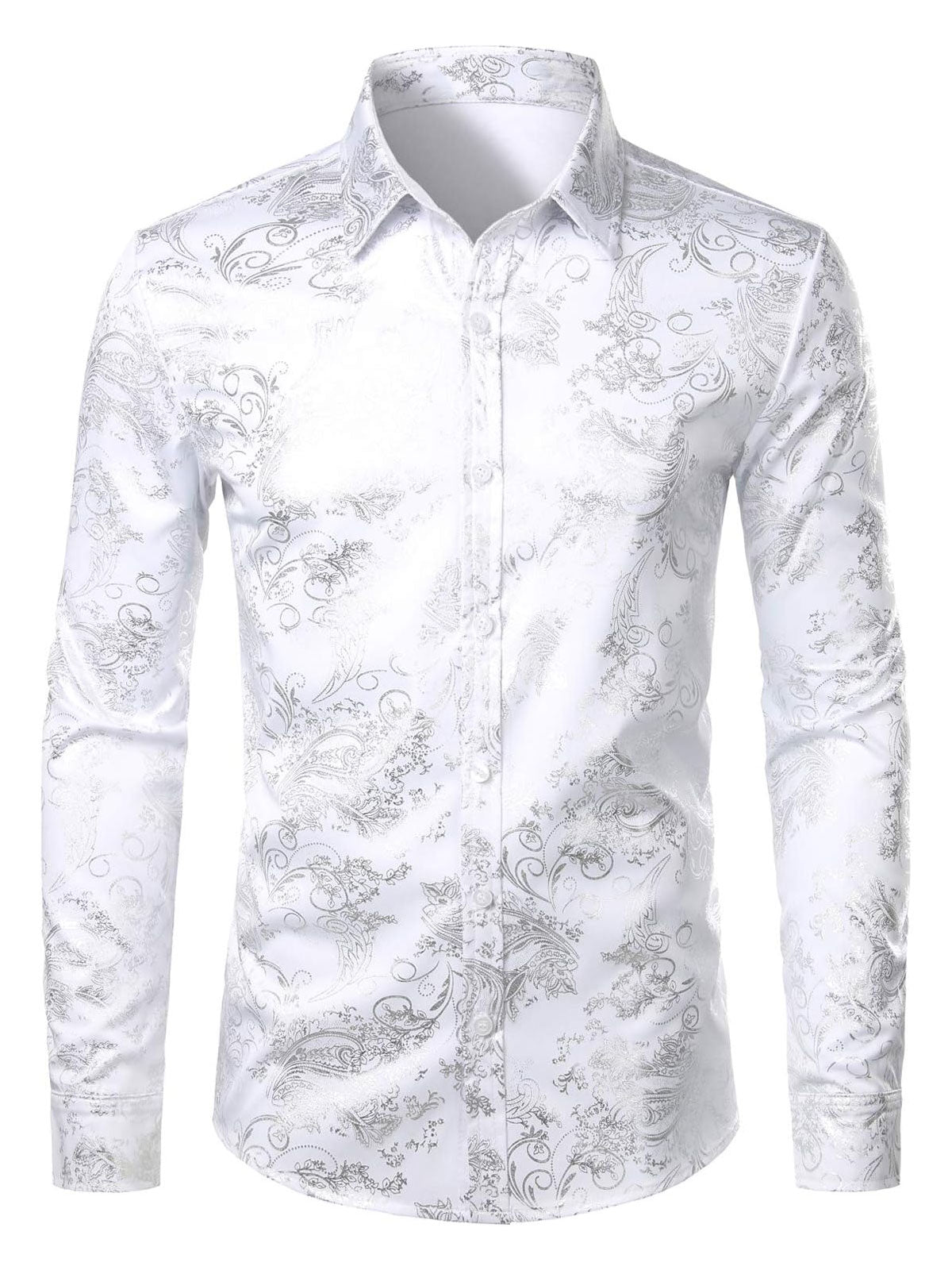 Men's Luxury Paisley Shiny Floral Print Button Down Dress Shirts