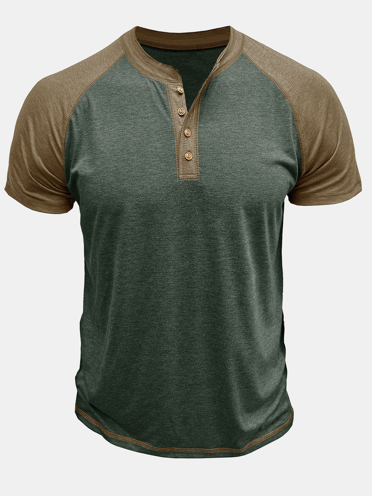 Men's Casual Henley Two-tone Short Sleeve T-Shirt