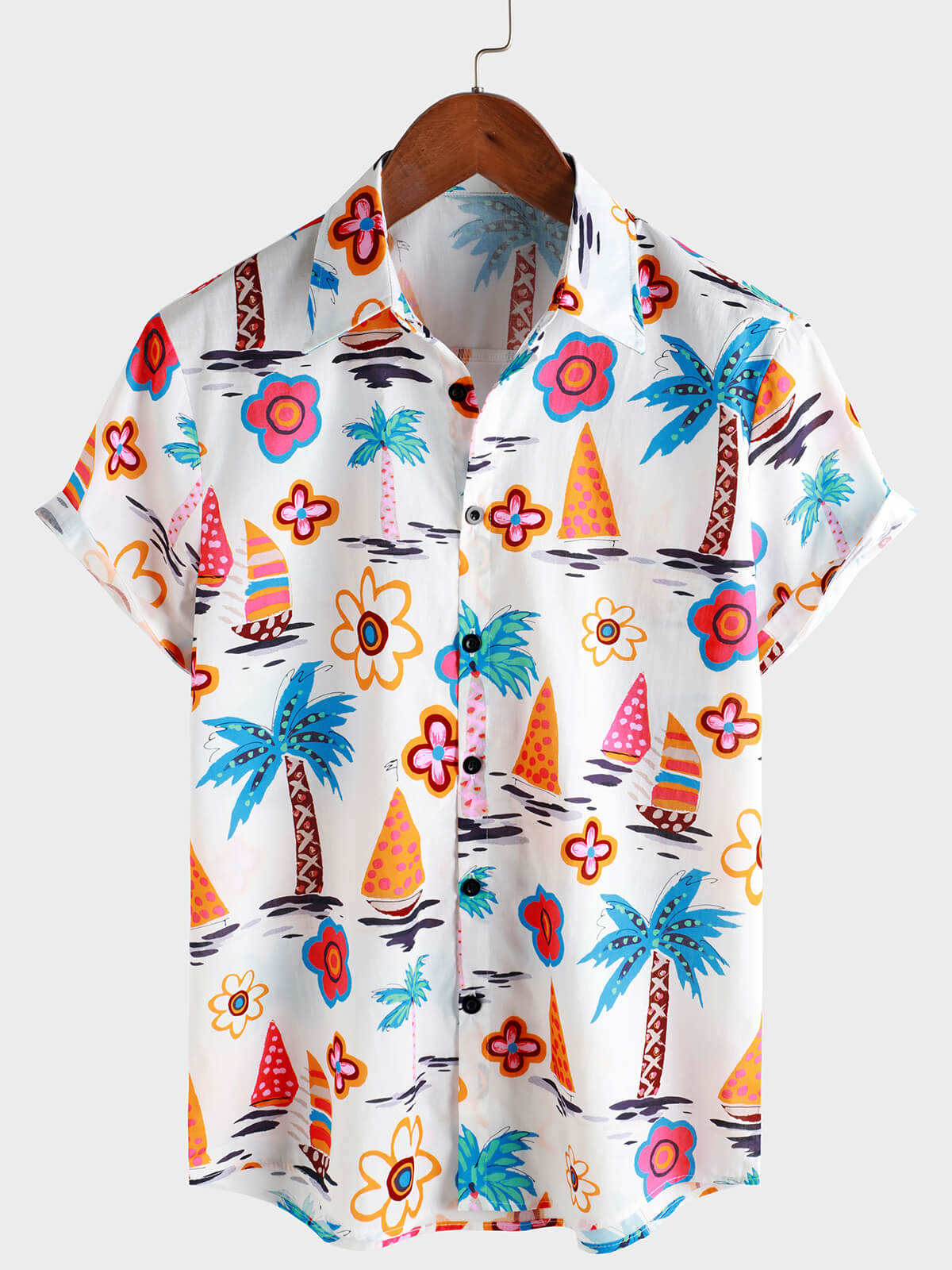 Men's Cotton Tropical Print Summer Hawaiian Button Up Short Sleeve Shirt