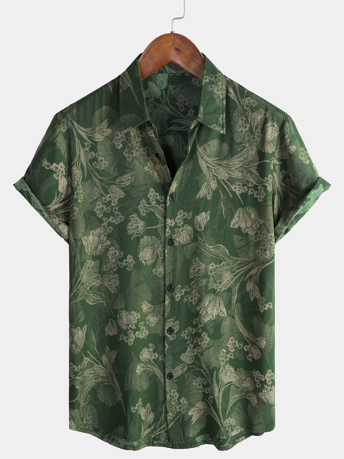 Men's Green Vintage Holiday Breathable Hawaiian Short Sleeve Shirt