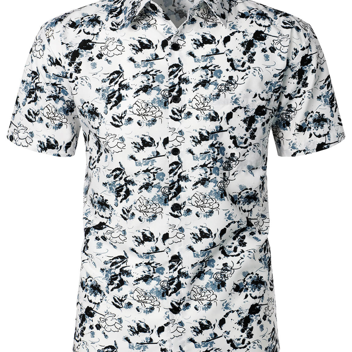 Camisa de manga corta de algodón con botones y flores de verano, floral, blanca y negra, para hombre