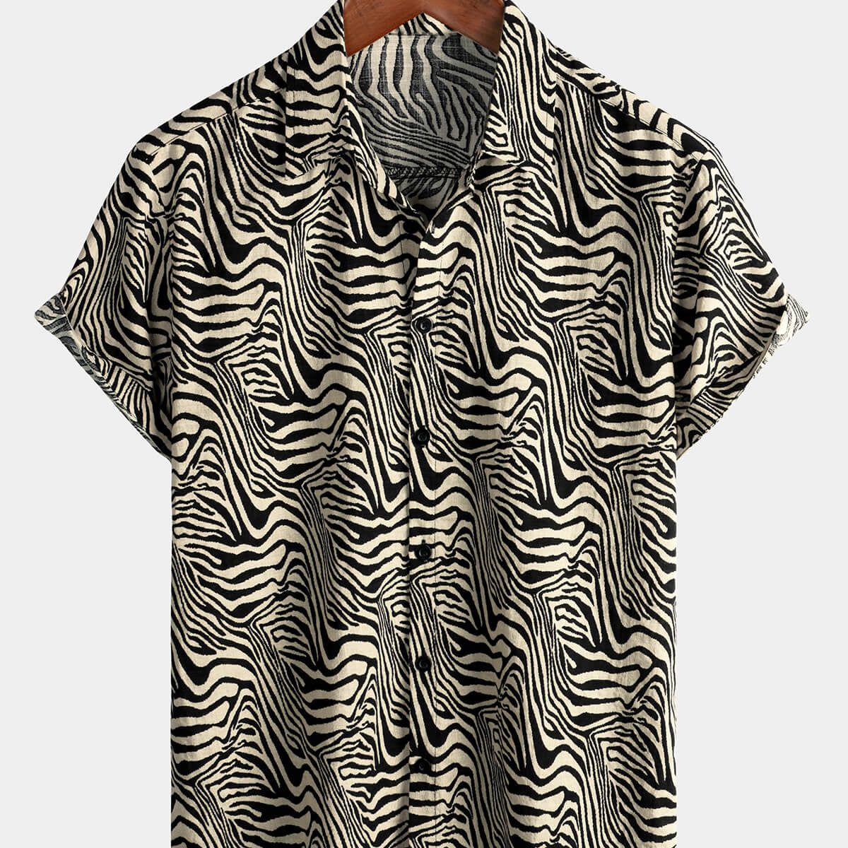 Camisa con botones de manga corta para hombre, estilo vintage, con estampado de tigre, para vacaciones y playa