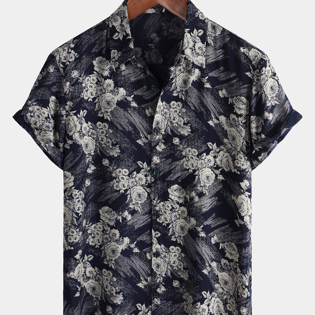 Men's Vintage Floral Holiday Beach Summer Casual Short Sleeve Button Up Shirt