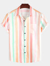Bundle Of 2 | Men's Summer Vertical Striped Pocket Rainbow Short Sleeve Shirts