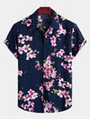 Bundle Of 2 | Men's Blue Floral Print Cotton Beach Holiday Button Up Short Sleeve White Lapel Hawaiian Shirts