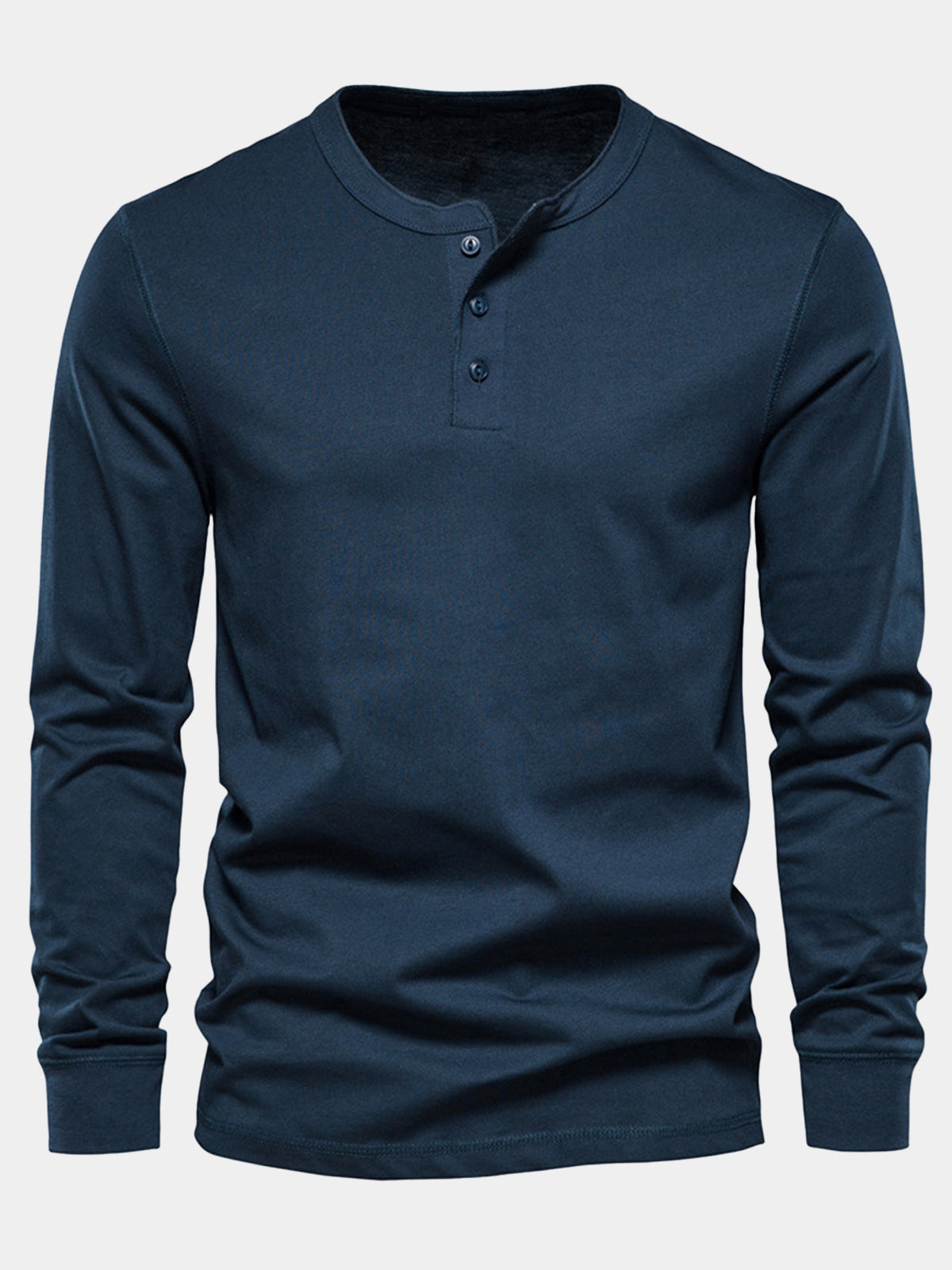 Men's Navy Blue Cotton Long Sleeve Henley T-Shirt
