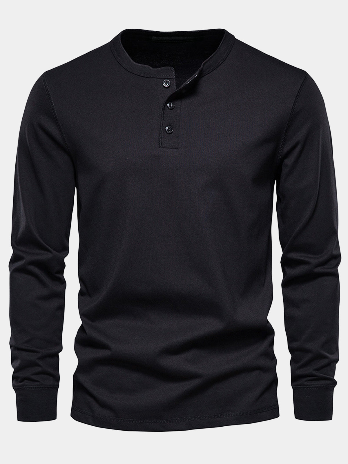 Men's Black Cotton Long Sleeve Henley T-Shirt