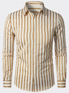 Men's Breathable Striped Pocket Casual Button Up Long Sleeve Shirt