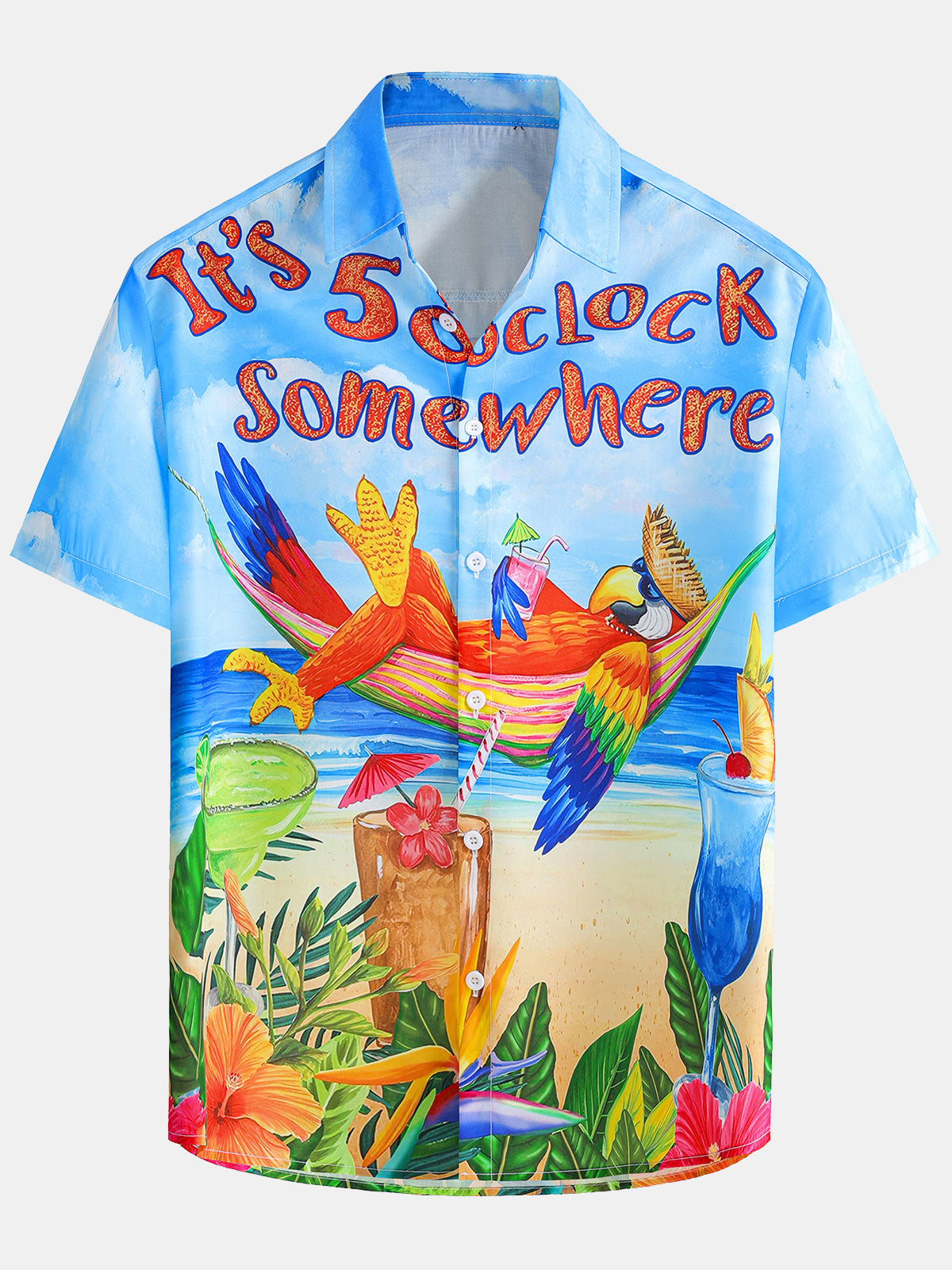 Men's Tropical Floral Print Short Sleeve Hawaiian Shirt