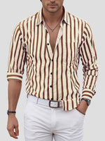 Men's Casual Striped Pocket Button Up Breathable Long Sleeve Shirt