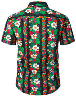 Men's Tropical Floral Striped Summer Hawaiian Button Short Sleeve Shirt