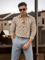 Men's Casual Striped Pocket Button Up Breathable Long Sleeve Shirt