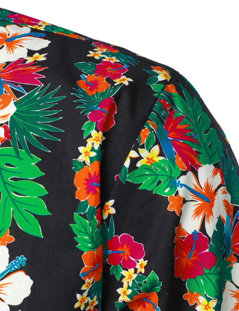 Men's Tropical Floral Striped Summer Hawaiian Button Short Sleeve Shirt