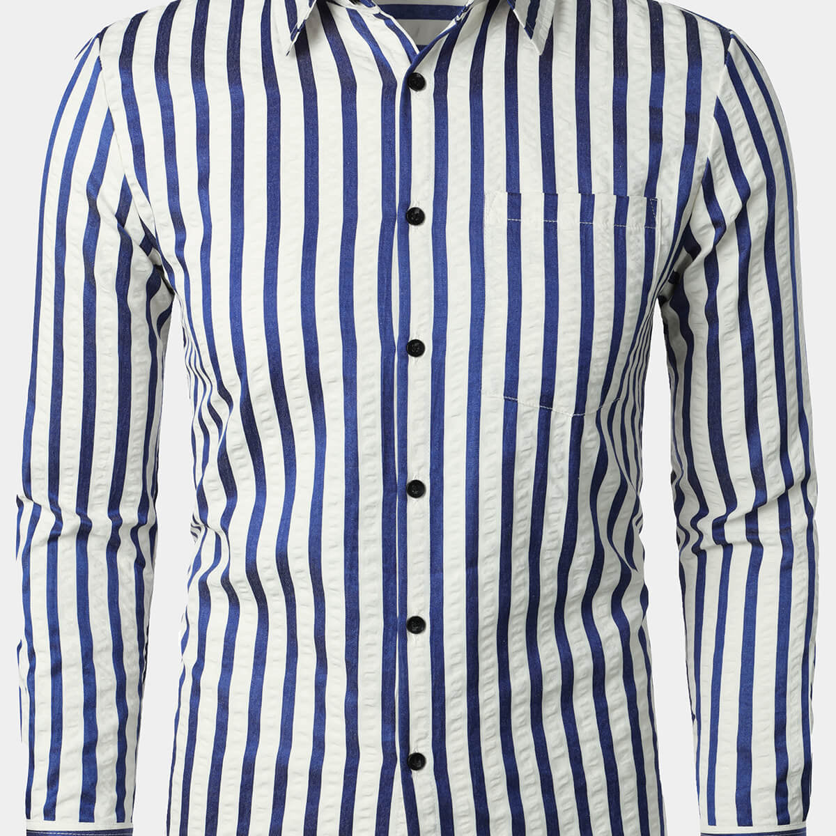 Camisa de manga larga con botones y bolsillo a rayas transpirable para hombre