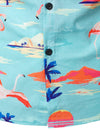 Men's Tropical Floral Flamingo Print Blue Hawaiian Cotton Summer Short Sleeve Shirt
