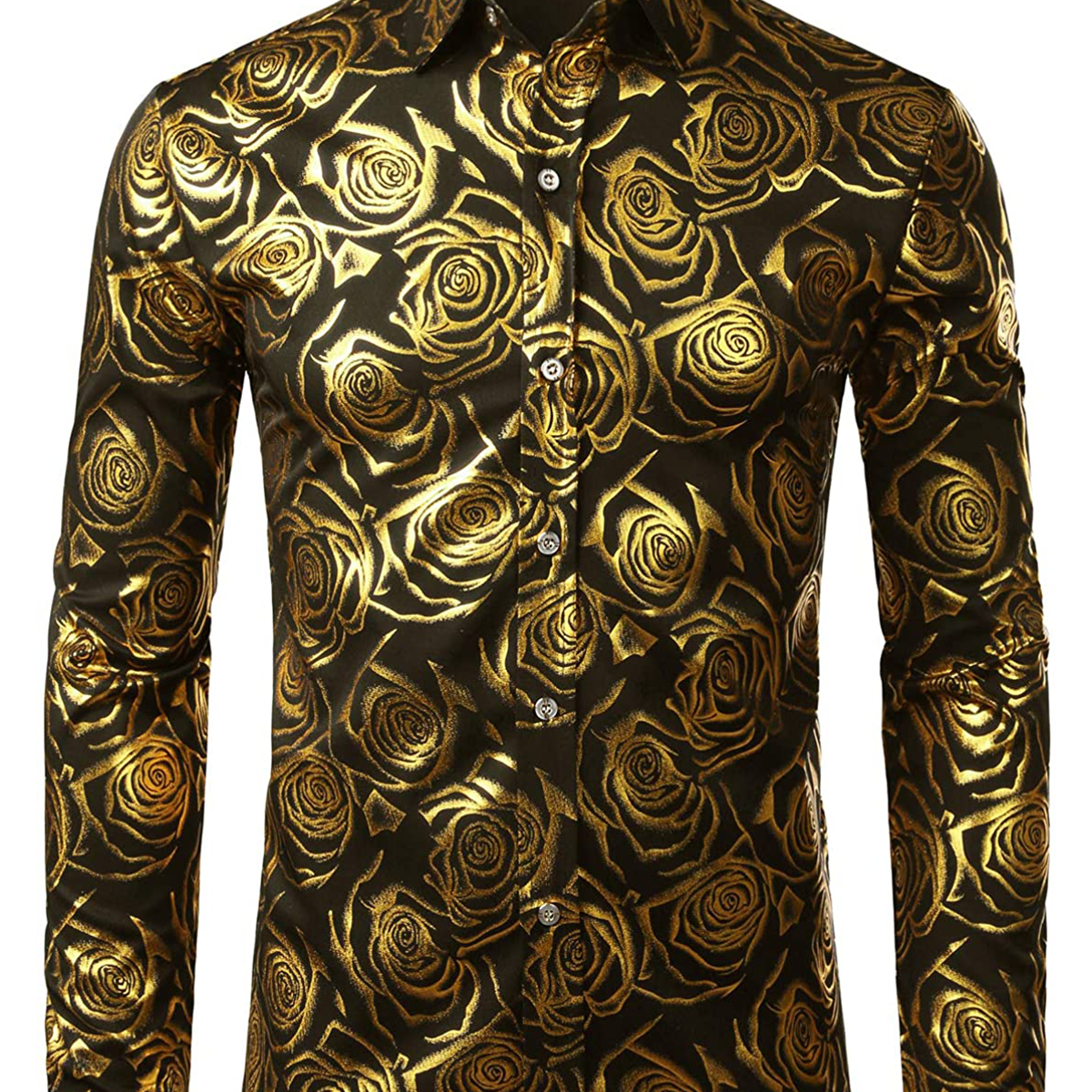 Men's Floral Print Long Sleeve Casual Button Up Shirt